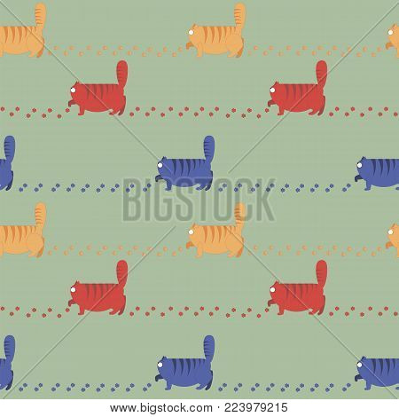 Seamless Pattern With Thick Cats