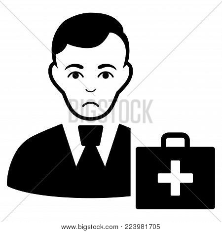 Sadly First-Aid Manager vector pictograph. Style is flat graphic black symbol with grief feeling.