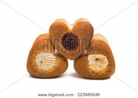 Biscuit Hearts Cokies Isolated On White Background