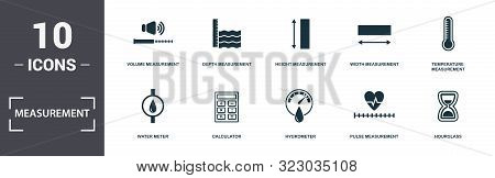 Measurement Icons Set Collection. Includes Simple Elements Such As Volume Measurement, Depth Measure