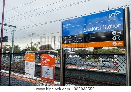 Melbourne, Australia - August 10, 2019: Seaford Railway Station In Suburban Seaford. The Station Is 
