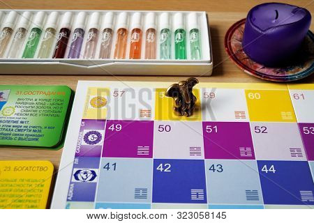 Nizhny Novgorod, Russia - August 02, 2019: Russian Transformational Game Lila Chakra. Playing Field.