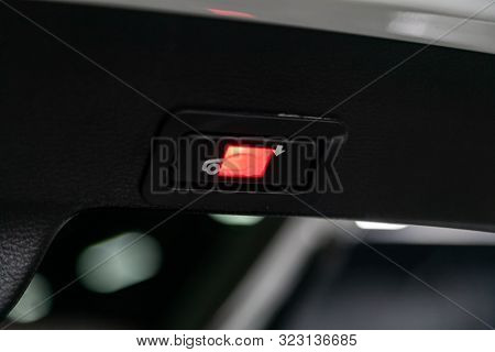 Novosibirsk, Russia - August 27, 2019:  Bmw X6, Close-up Of The Trunk Release Button. Modern Car Int