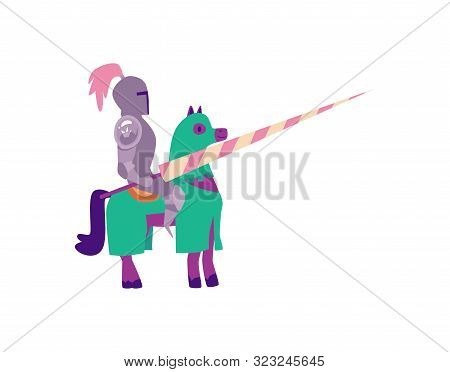 Cartoon Knight In Metal Armor Sitting On A Horse Holding A Spear
