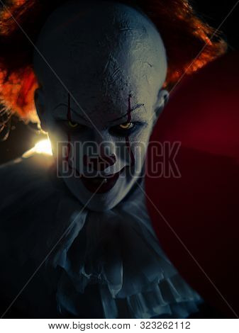 Dnipro, Ukraine - September 8, 2019: Portrait Of A Cosplayer In The Image Of A Pennywise The Dancing