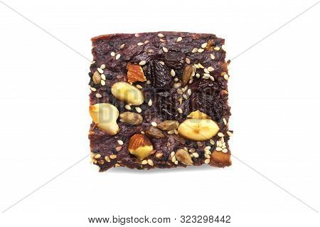 Single Homemade Bread And Bakery Brownie, Cake Topped With Groundnuts Raisins Sun Flower Seeds White