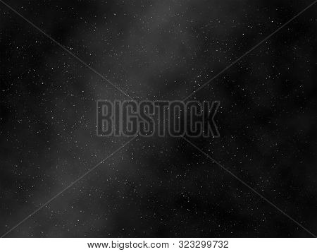 Digital rendering of a starry night sky with a band of clouds visible laid across the view