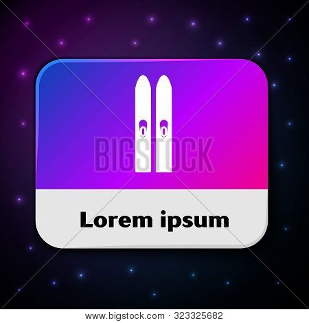 White Ski And Sticks Icon Isolated On Black Background. Extreme Sport. Skiing Equipment. Winter Spor
