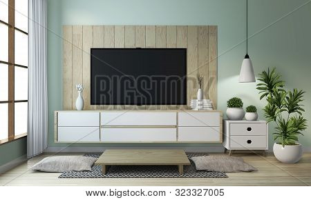 Idea Of Mock Up Cabinet Wooden On Modern Zen Room Japanese Style.3D Rendering