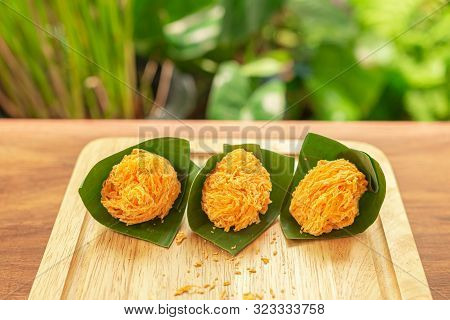 Foi Thong,  (shredded Egg Yolk Tart) Thai Desserts Ingredients, Used Egg Yolks And Sugar Are Boiled