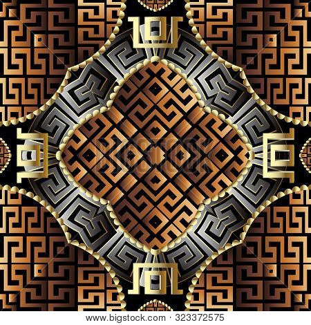 Creative Surface 3d Geometric Seamless Pattern. Greek Ornamental Textured Background. Modern Repeat 