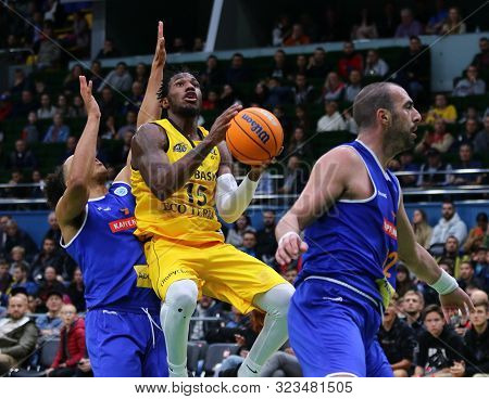Kyiv, Ukraine - September 20, 2019: Deon Edwin Of Bc Kyiv Basket (c) Attacks During The Fiba Basketb