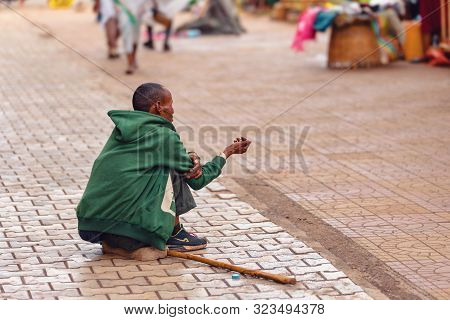 Bahir Dar, Ethiopia, April 21th. 2019, Beggar On The Street On Easter Holidays. April 21th. 2019, Ba