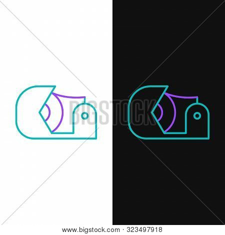 Green And Purple Line Scotch Icon Isolated On White And Black Background. Roll Of Adhesive Tape For 