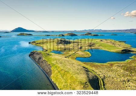 Myvatn Lake Landscape At North Iceland. Wiew From Above