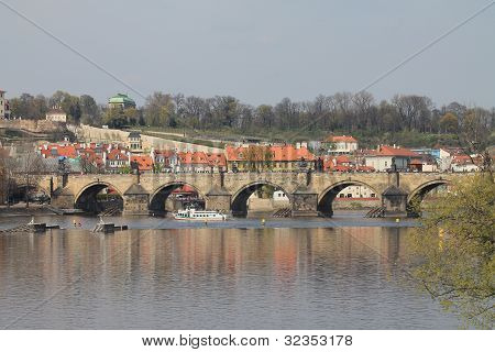 The arches of Charles Bridge Prague.