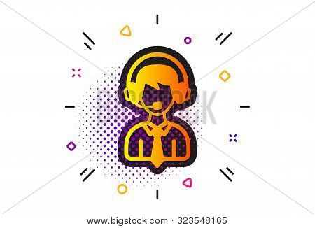Delivery Manager Sign. Halftone Circles Pattern. Shipping Support Icon. Logistics Help Symbol. Class