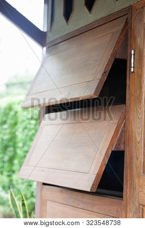 Wooden Vintage Windows With Wooden House, Stock Photo