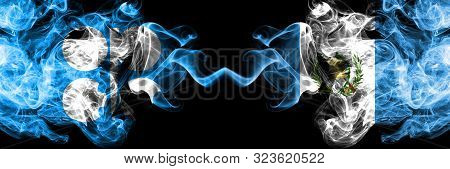 Opec Vs Guatemala, Guatemalan Abstract Smoky Mystic Flags Placed Side By Side. Thick Colored Silky S