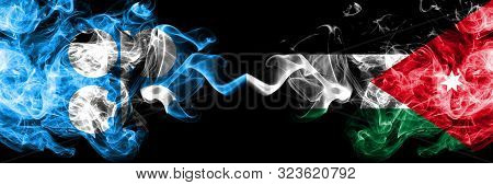 Opec Vs Jordan, Jordanian Abstract Smoky Mystic Flags Placed Side By Side. Thick Colored Silky Smoke
