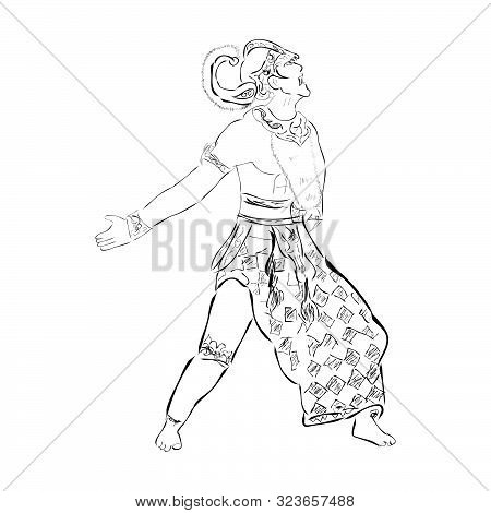 Hand Draw Sketch Vector Of Angry Hanoman Or Anumat, God Big White Monkey From Indonesia And India Ta
