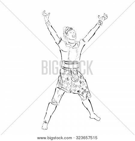 Hand Draw Sketch Vector Of Angry Dancing Hanoman Or Anumat, God Big White Monkey From Indonesia And 
