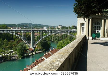 View From The Munsterplattform To The Kirchenfeldbrucke (churchfieldbridge) And The River Aare In Be