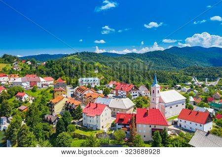 Town Of Fuzine On Lake Bajer, Gorski Kotar Region, Croatia, Aerial View From Drone
