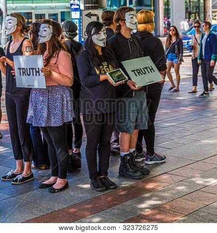 Seattle, Washington - May 21, 2017: Anonymous Is A Hacktivist Group That Is Widely Known For Its Var