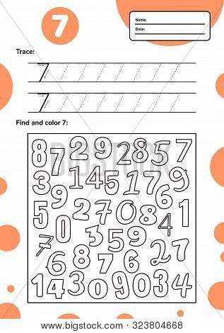 Educational Worksheet For Preschool And School Kids. Number Game For Children. Trace, Fing And Color