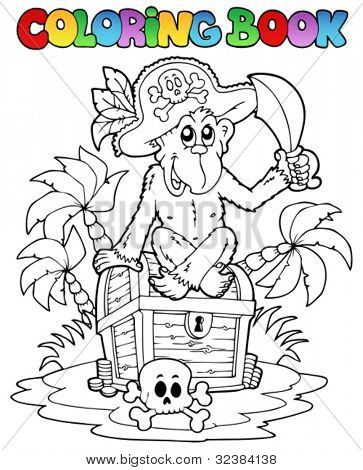 Kolorowanka z pirat temat 3 - ilustracji wektorowych.