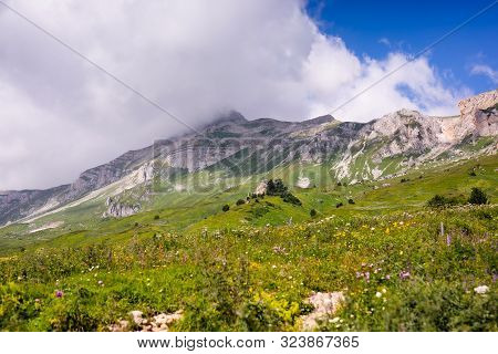 Mountain Peaks, Gorges And Slopes. Panorama Mountain Landscape.