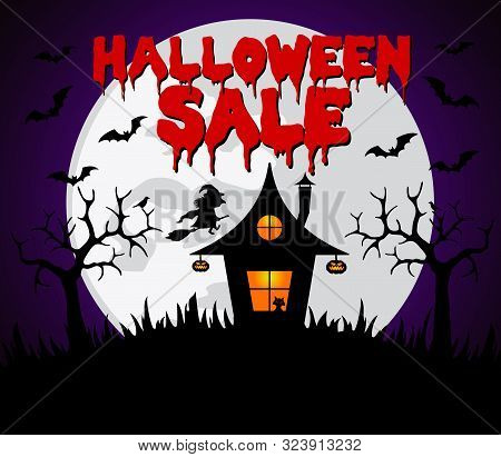 Halloween Sale Background With Witch's House