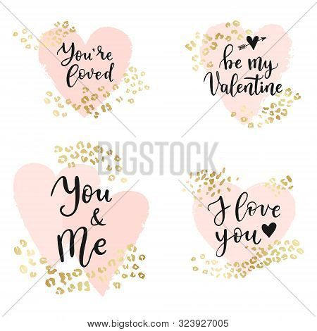 I Love Yoy, Be Me Vlentine Quotes. Abstract Geometric Vector Background, Brush Paint Illustration, F