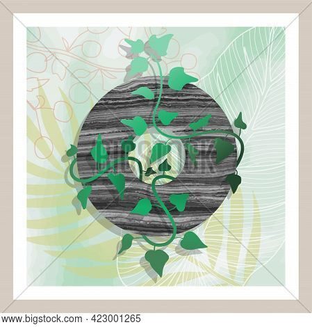 Natural Abstract Botanical Art With Stone And Tropical Leaves