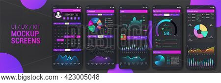 Gradient Mobile Application Mockup. Ui, Ux, Kit Smartphones App Screens Design. Modern Infographic, 