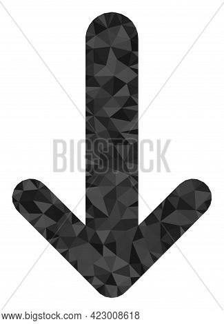 Low-poly Arrow Down Constructed With Randomized Filled Triangles. Triangle Arrow Down Polygonal Icon
