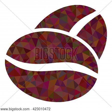 Low-poly Coffee Bean Designed With Randomized Filled Triangles. Triangle Coffee Bean Polygonal Icon 