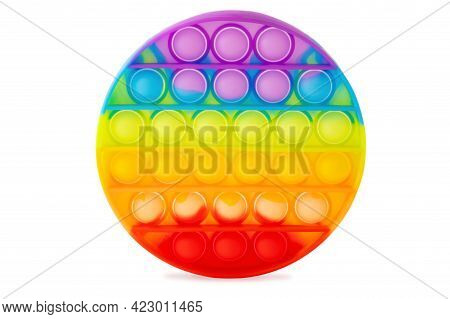 Colorful Silicone Sensory Toy Poppit Isolated On White Background. Flat Lay, Front View, With Shadow