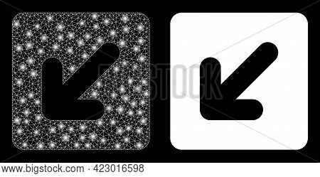 Glamour Mesh Vector Left Down Direction With Glow Effect. White Mesh, Glare Spots On A Black Backgro