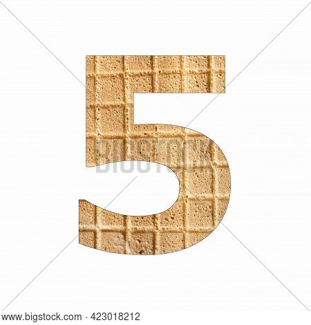 Number Digit Five - Wafer Close-up Texture. White Background