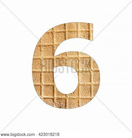 Digit Number 6 - Wafer Close-up Texture. White Background
