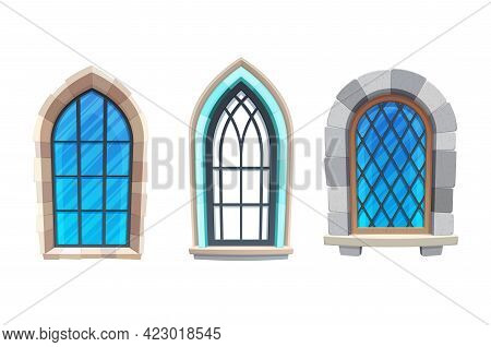 Window Of Medieval Castle Or Fortress Interior. Church, Cathedral Or Temple Exterior Element, Gothic