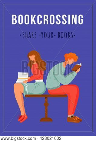 Bookcrossing Poster Vector Template. Share Your Books. Brochure, Cover, Booklet Page Concept Design 