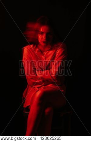 Blurry Female Portrait Of A Psychotic With Bipolar And Schizophrenic Disorders