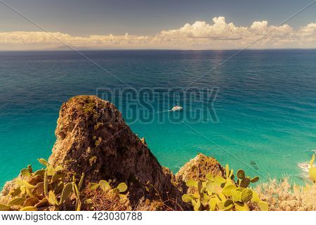 Rock cliff of cape Capo Vaticano, Tyrrhenian Sea, Calabria, Southern Italy