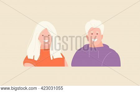 Smiling Girl And A Guy With Blond Hair And Pale Skin. Scandinavian Appearance, Albinism. Vector Avat