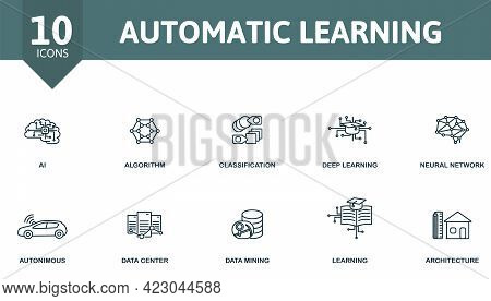 Automatic Learning Icon Set. Contains Editable Icons Theme Such As Architecture, Dashboard, Pattern 