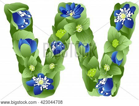 Vector Image Of The Letter W Of The English Alphabet Made In The Form Of Flowers And Leaves Of Liver