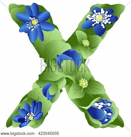 Vector Image Of The Letter X Of The English Alphabet Made In The Form Of Flowers And Leaves Of Liver